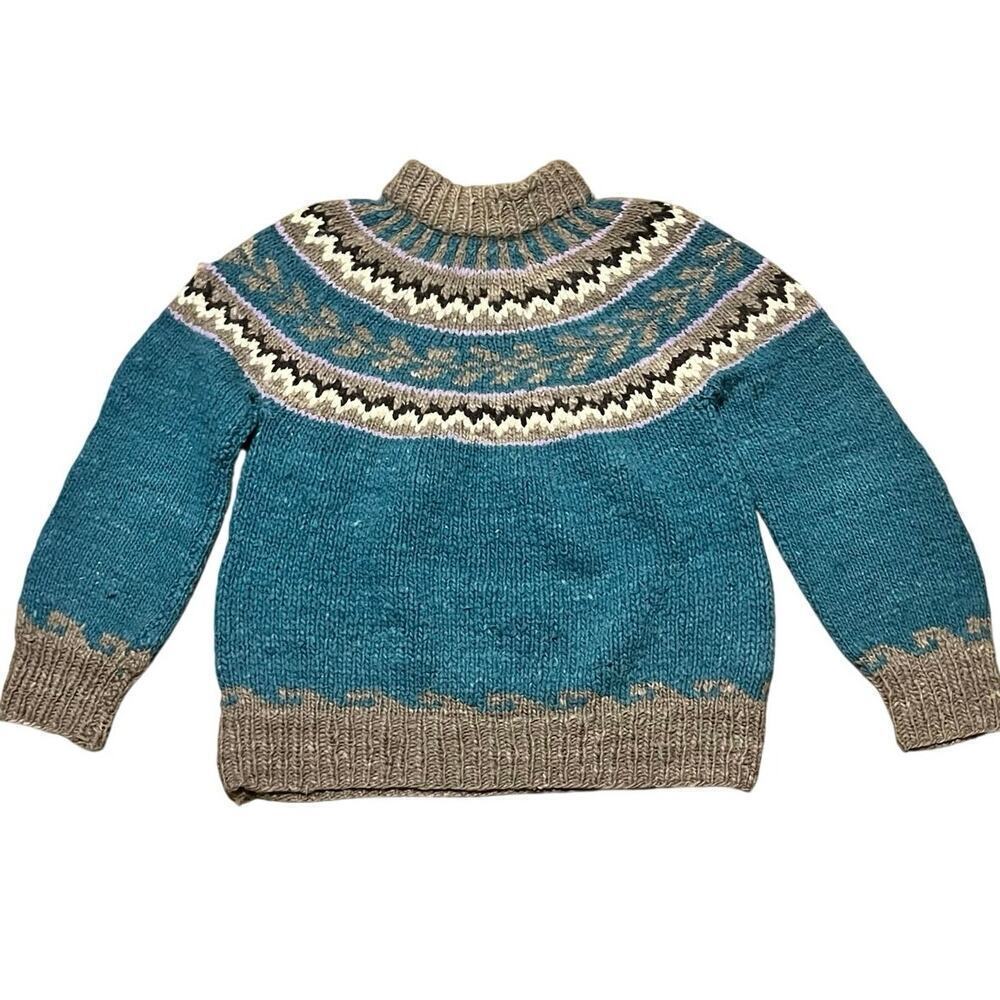 VTG Del Mundo Ecuador 100% Wool Fair Isle Handmade Crewnck Sweater Nordic Aztec